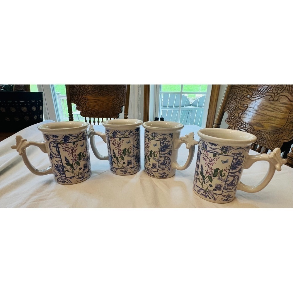 4-4- Houston Harvest Butterfly Handle Coffee
Tea Cup /Mug Floral Hallmark 16 oz.